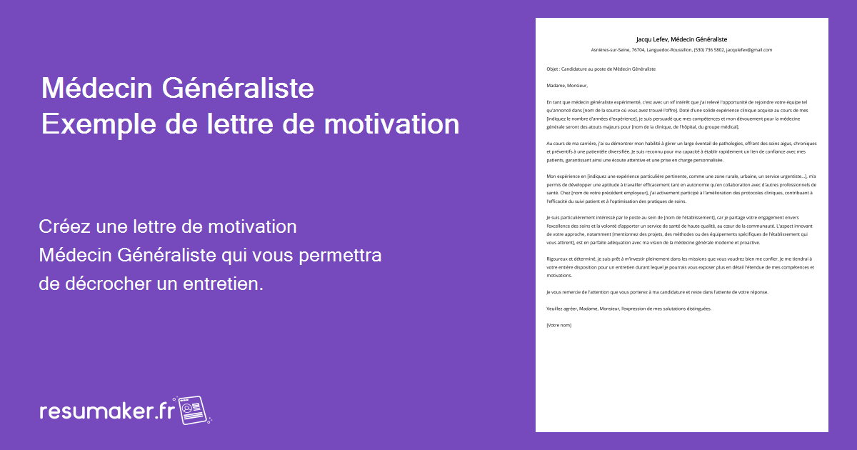 Exemple De Lettre De Remerciement à Un Médecin Lettre de motivation Médecin Généraliste : Modèle et guide (emplois de