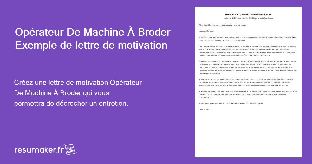 Example Broder Opérateur De Machine À Broder Exemple de lettre de motivation pour 2025