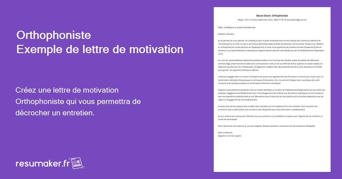 Orthophoniste Exemples de lettres de motivation (modèle et 20+ conseils) — free download
