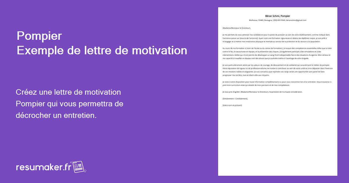 Lettre De Motivation Pompier Volontaire Exemple Lettre de motivation Pompier : Modèle et guide (emplois de débutants et