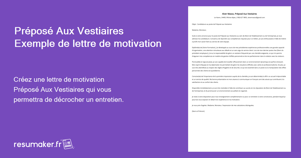 Lettre De Motivation Pr Pos Aux Vestiaires Description Du Poste Exemple Et Guide