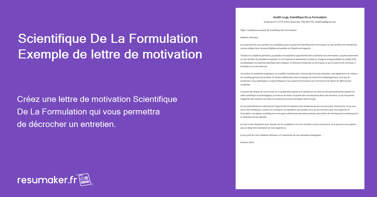 Lettre de motivation Scientifique De La Formulation Modèle et guide — free download