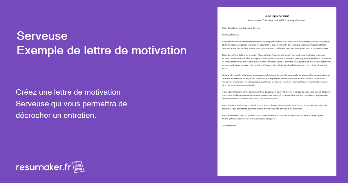 Serveuse Exemples De Lettres De Motivation Et Guide