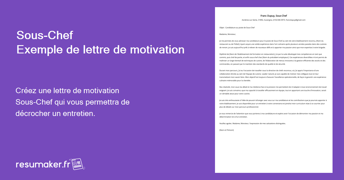 Lettre De Motivation Cuisine Simple Et Courte resumaker.fr